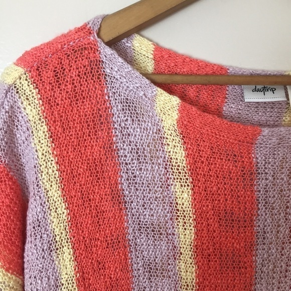 [Daytrip] Orange, Purple Yellow Striped Dolman Sleeve Knit Sweater - Picture 3 of 8